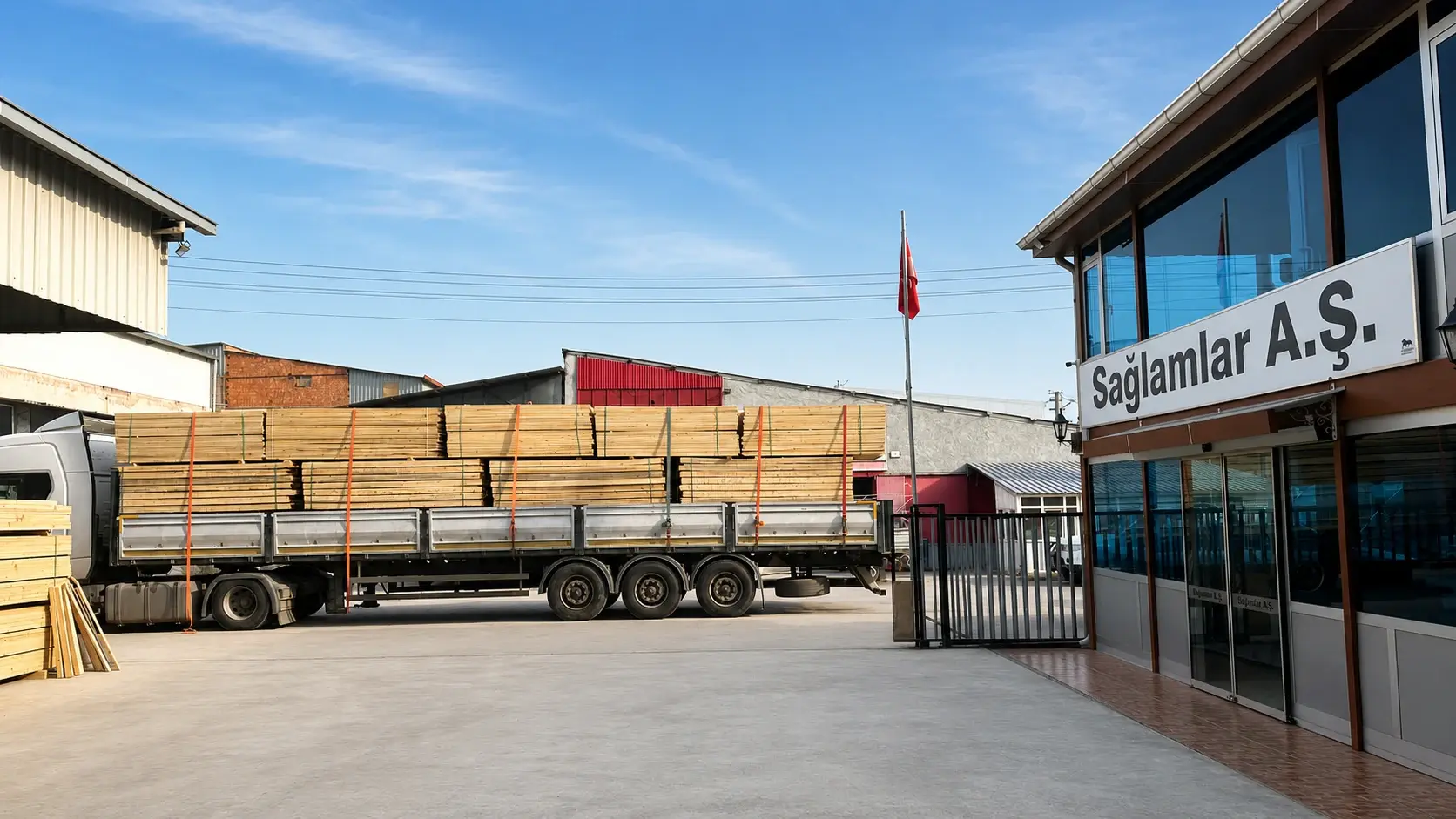 Sağlamlar A.Ş. tesisinde kereste sevkiyatı